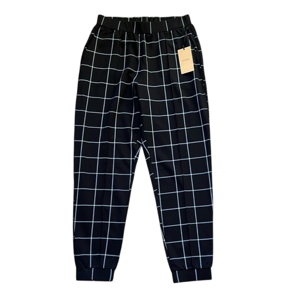 New Halogen Lucy Windowpane Ponte Jogger Pant Black/Ivory Pockets Stretch Medium - Picture 1 of 12